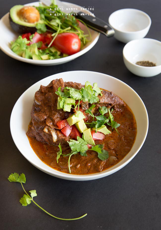 Slow Cooker Chocolate Chicken Mole Recipe – Stupid Easy Paleo Slow Cooker Chocolate Chicken Mole from “Rubies and Radishes”